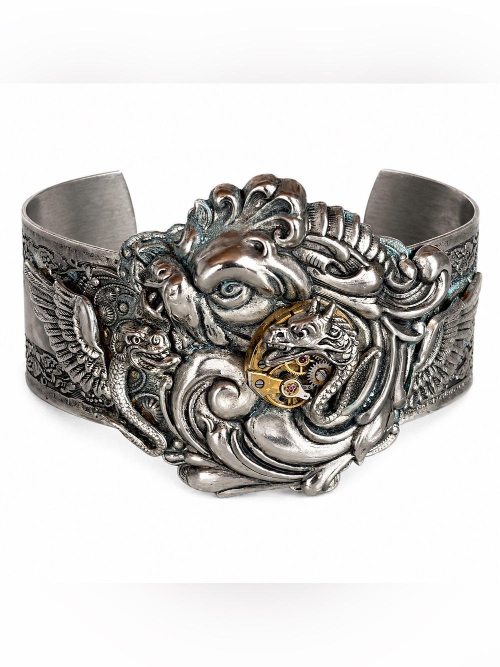 Art Nouveau Silver Cuff bangle Artisan Victorian Revival Jewelry